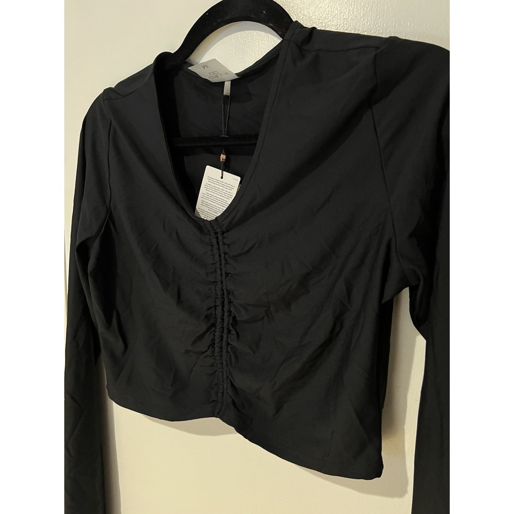NWT Calia Rash Guard Medium Long Sleeve Ruched Top Black Womens Swim Shirt - Picture 3 of 5